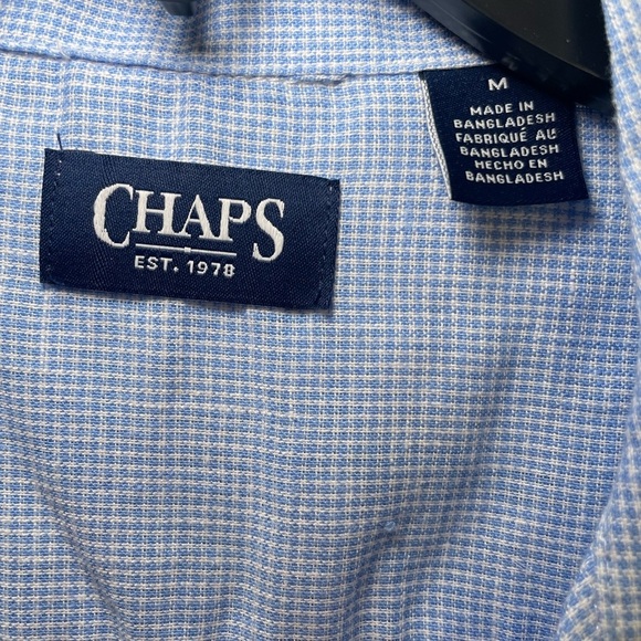 Chaps light blue and white houndstooth button down linen blend shirt sz M - Picture 4 of 6